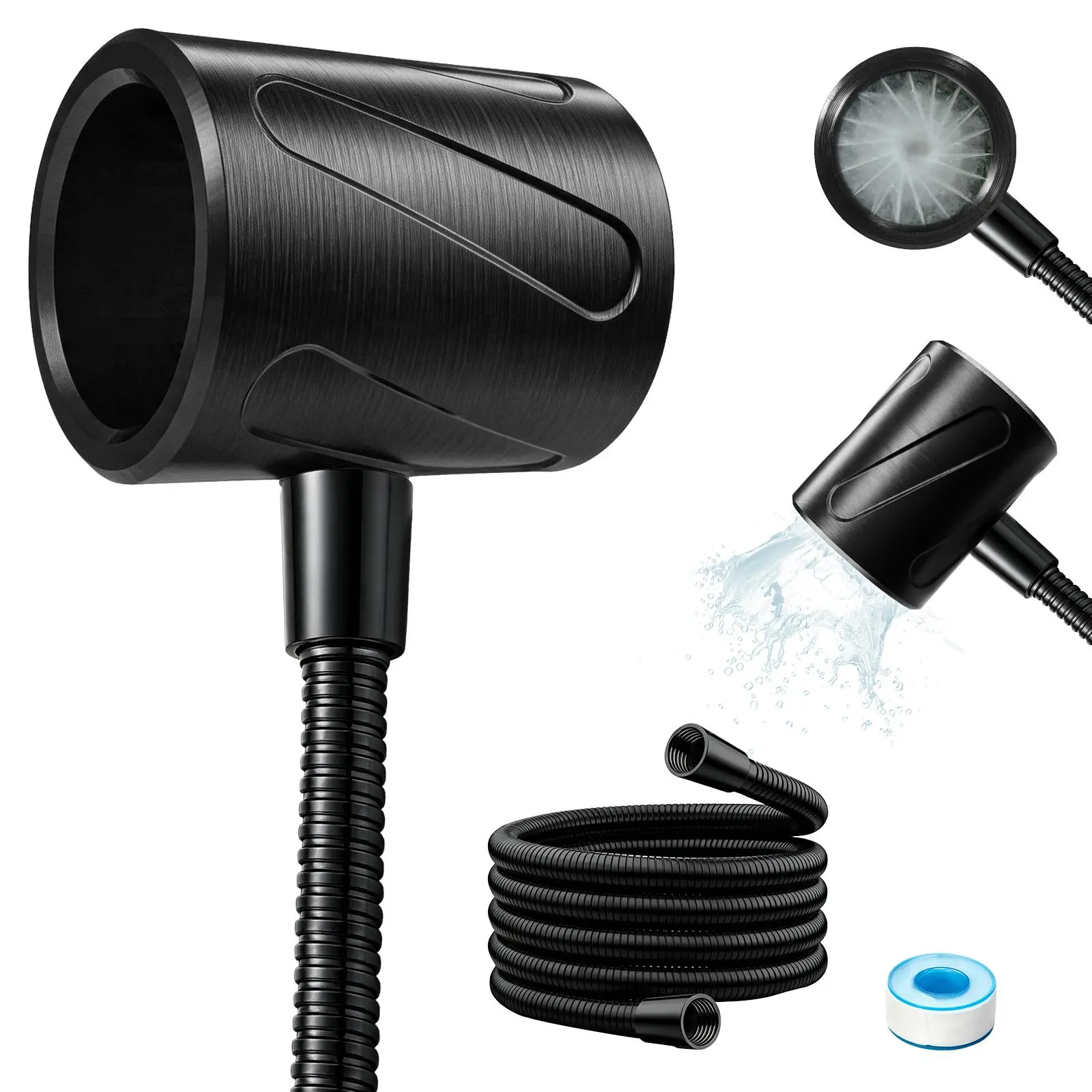59-Inch Universal Spiral Turbo Shower Head, High-Pressure High-Flow Extensible Bendable Handheld Shower, Home Bathroom Spa Bath Accessory, High-Flow Handheld Showers, Pressure Handheld Showers