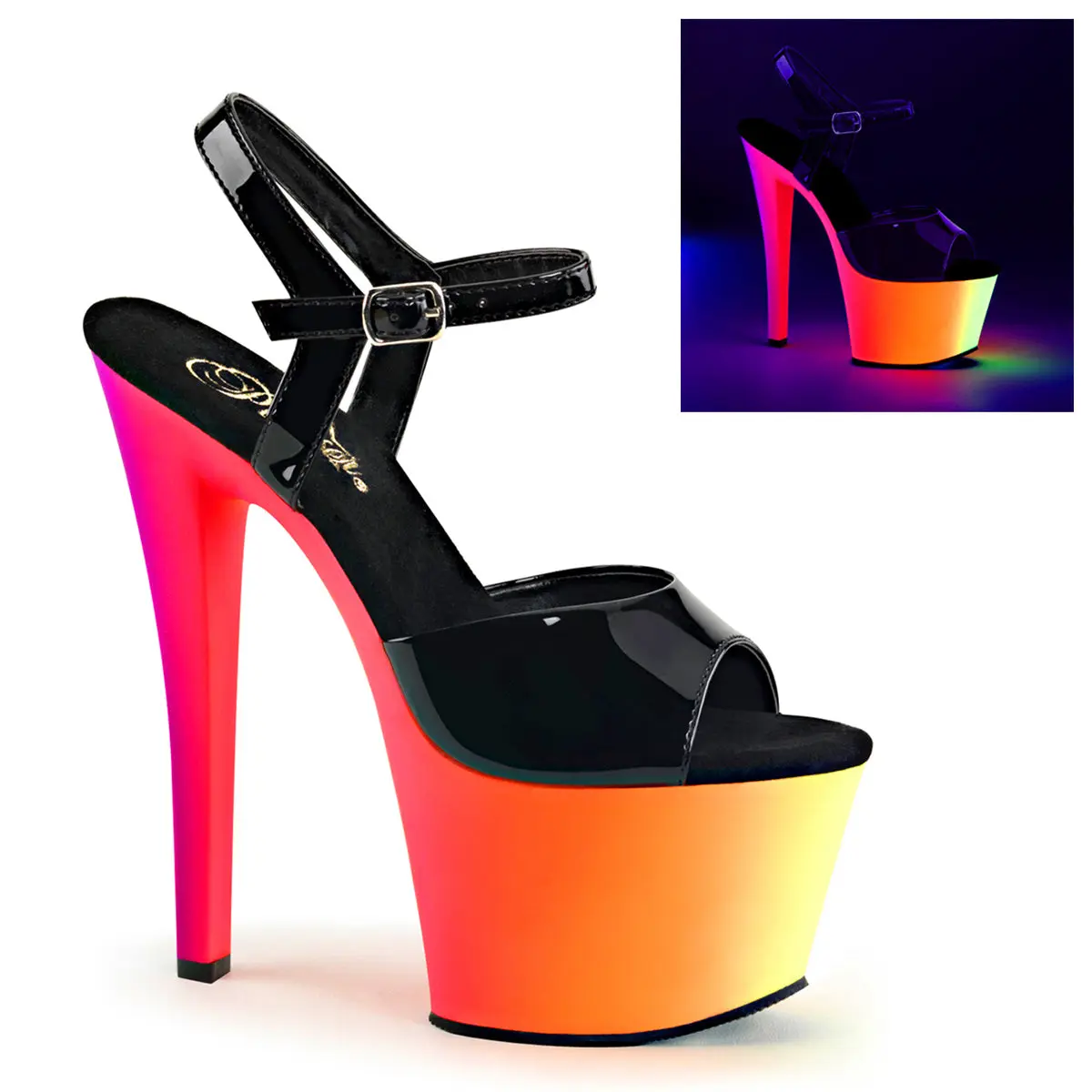 Women's Stylish Elegant Fashion High Heel Sandals - 7 in Heel, Black Patent RAINBOW-309UV Shoe