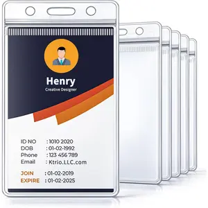 6 Pack Vertical ID Badge Holder, 2.25" x 3.5" Clear Waterproof Sealable Plastic Card Holder for Lanyard, Name Tag Holder for Nurses, Office and School