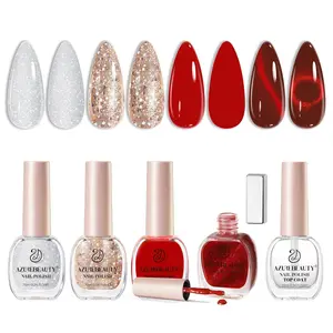 AZUREBEAUTY Red Valentine's Assortment Kit Nail Polish for Women, Quick-Dry Silver Glitter Cat Eye Formula with Top Coat, DIY Manicure Nail Art for Salon & Home, No-Gel Gift Option