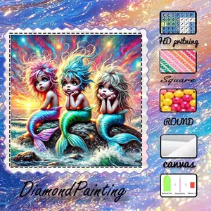 DIY 5D flocking diamond painting kit, AB drill, fairy dust drill, crystal drill Mermaid, colorful, ocean diamond embroidery, special craft diamond art kit, wall decoration, gift for family, loved ones, friends, Handmade Gifts.