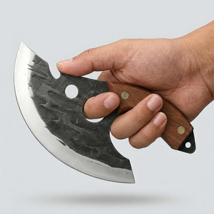 Hand Forged Ulu Knife with Wooden Handle, Sharp Pizza Cutter for Home Kitchen, Multi-use Ulu Knife for Outdoor Camping, Heavy Duty Meat Cutting Ulu Knife, Vintage Viking Style Kitchen Knife with Bottle Opener Super Combo Cleaver Set