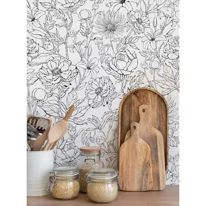 Botanical Garden Hand Drawn Flowers Peel and Stick Wallpaper