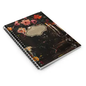 Moody Vintage Aesthetic Notebook- Dark Academia Spiral Notebook - Dark Academia Ruled Lined Journal Moody Vintage Floral Candle