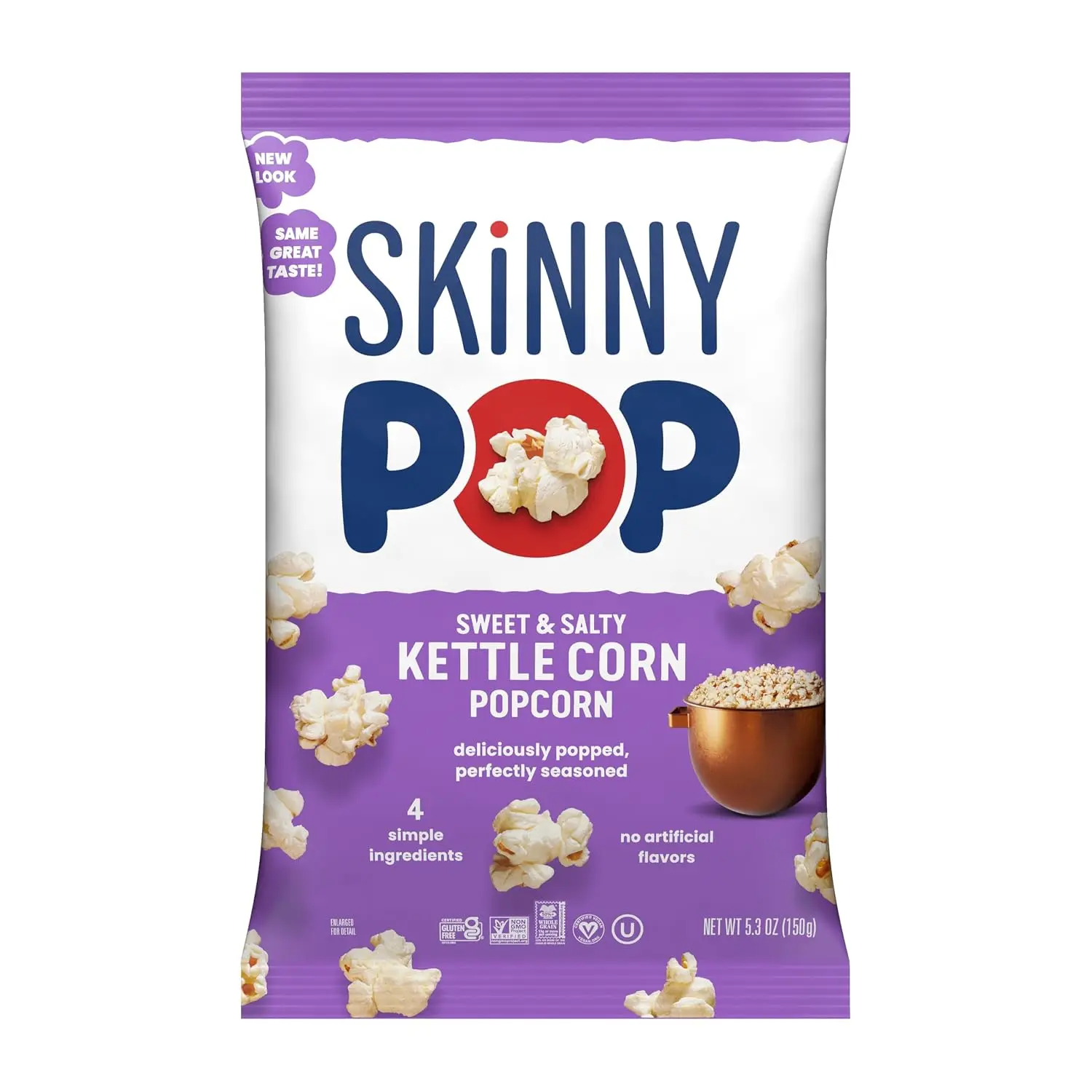 SkinnyPop Popcorn Bag, Kettle Corn, Gluten Free Dairy Free Snacks, 5.3 oz | Sweet and Salty Kettle Popcorn, Whole Grain, Tree Nut Free and Peanut Free, Healthy Snacks for Adults, for Sharing, 5.3 oz