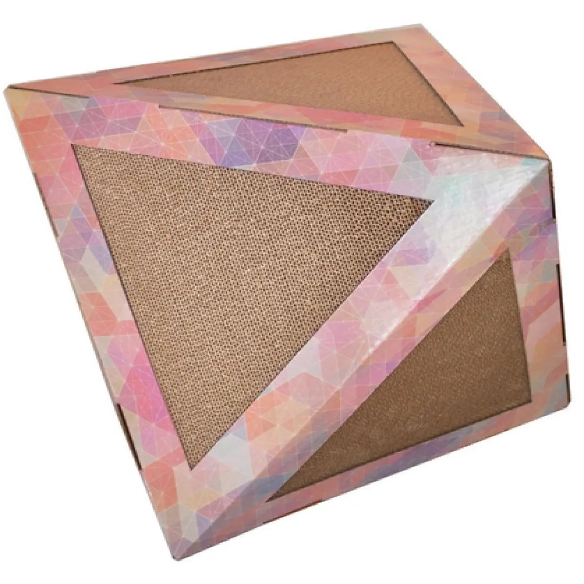 Corn Starch Cardboard Geometric Collapsible Puzzle Cat Scratcher House - Pet Life Ultra Premium, Pink Pattern, 13.77x18.89x18.89in, 2lbs, One Size, Supports Exercise, Maintains Paw Health