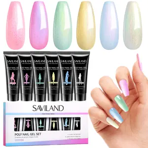 SAVILAND HEMA-Free Poly Gel Nail Kit: 6 Colors Shimmer Poly Extension Gel Set in White, Yellow & Pink, Long-Lasting Strength Builder Gel for Nail Extensions, Salon & Home DIY Manicure