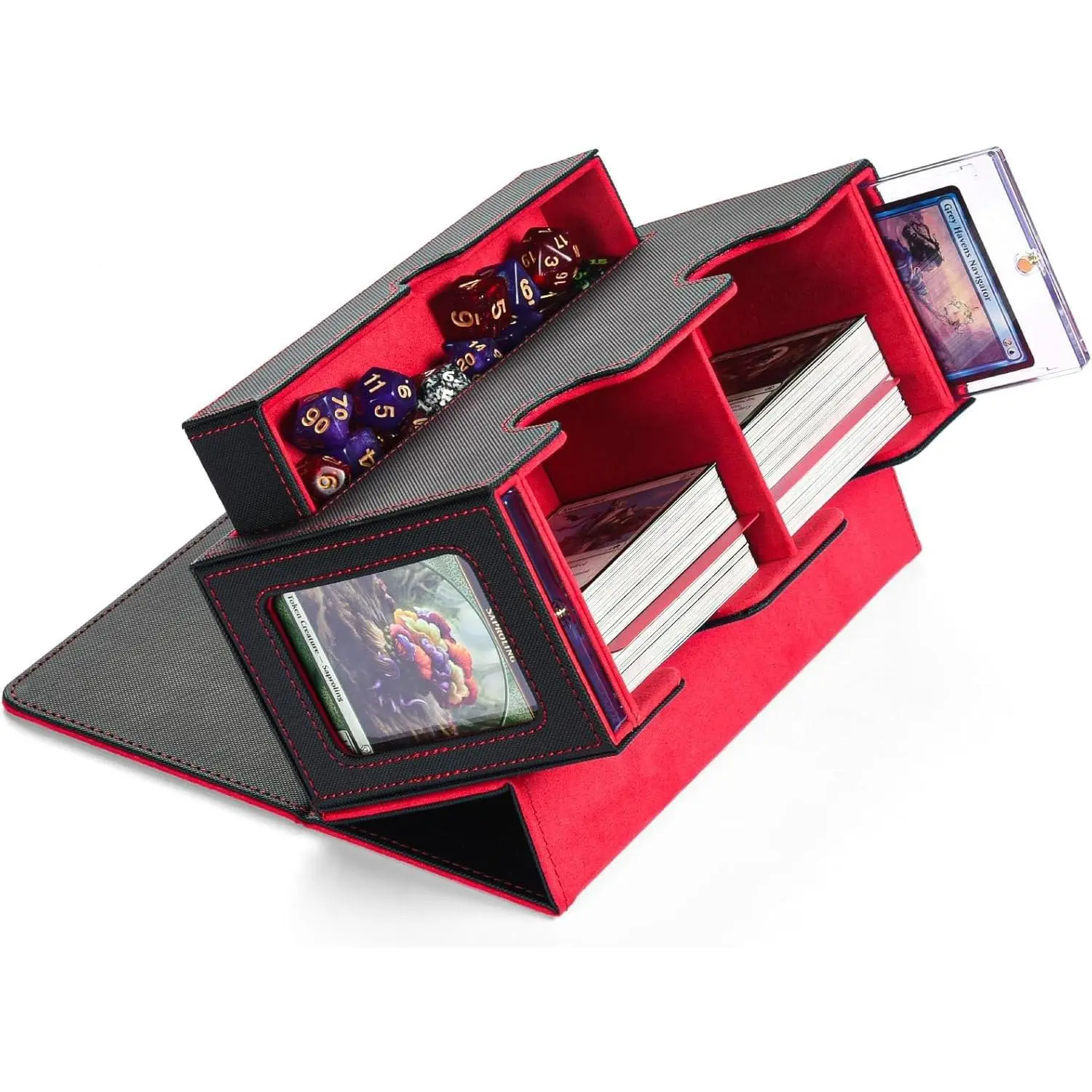 For MTG Card Deck Box, Trading Card Storage Box with Commander Display, PU Leather TCG Card Holder for Magic The Gathering Sports Playing Cards
