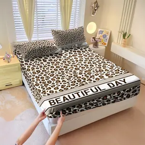 Bed cover and sheet, with corners, super soft and suitable for all seasons of bedding, detachable, suitable for home, bedroom, hotel, dormitory, school use, Leopard Print Bedding