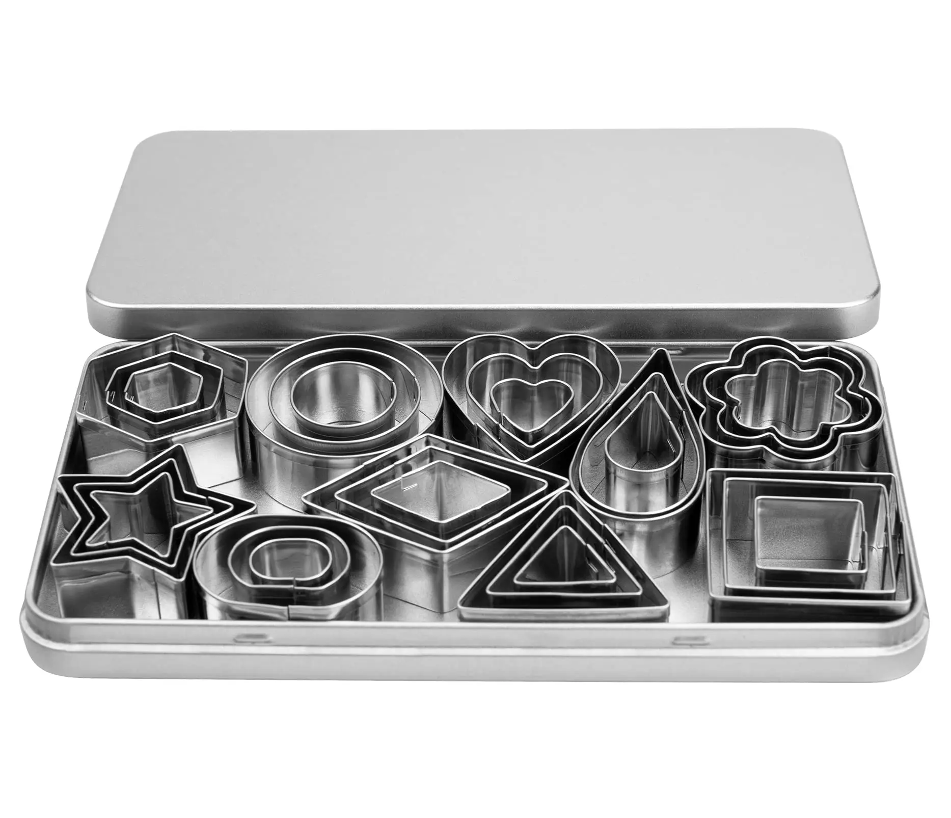30Pcs Mini Cookie Cutter Set with Box, Small Stainless Steel Fruit Veggie Tiny Polymer Clay Cutters, Geometric Set for Biscuit Mold