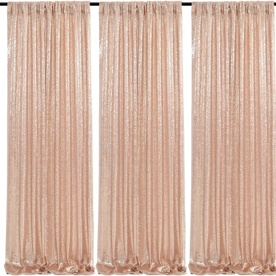 Rose Gold Glitter Sequin Backdrop Curtains 4 Pieces 2ftx8ft for Weddings, Parties, and Dessert Backdrop