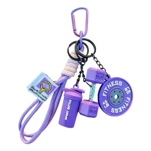 Fitness Keychain Set, MSilicone Dumbbell Barbell Plates WaterBottle Keychain, Cute Keychain Gym Accessories for Men Women keychain gift high quality fashion jewelry jew lery Durable Nylon Lanyard Fun Touch Backpack Athletic Fun Touch Durable Nylon Lanyard