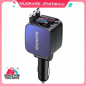 Nuokaiqi Retractable Star Light Car Cup Holder Charger with Built-in Cables, Star Projector 180° Rotating 7-Port USB-C, Super Fast Charging, LED Voltage Display, Car Accessories for iPhone 15/14, Galaxy Devices, Fast Charger Iphone, Car Adapter Chargers