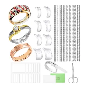 38 Pcs Ring Sizer Adjuster for Loose Rings with Ring Size Measuring Tool, and Plug-in Invisible Ring Guards Silicone Tightener EVA Foam Ring Size Adjuster Set with Polishing Cloth Pack