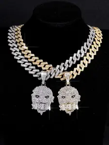 Dazzling Hip-Hop Charm Cuban Link Chain Necklace, Clown Letter Pendant Jewelry, Exquisite Necklaces for Men and Women, Daily Wear