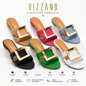 Vizzano Women's Square Sandals with Elegant Buckle Design in Gold, Red, Green & Pink - Versatile for Various Occasions