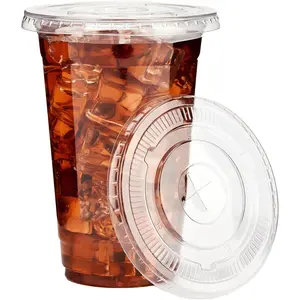 16 oz 100 Pack Disposable Iced Coffee Cups with Lids, Clear Plastic Cups with Lids, Cold  Drink Cup for Party