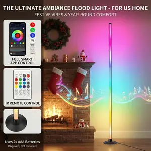 RGB IC LED Corner Floor Lamp Smart APP Control Remote Control Music Sync Dynamic Lighting DIY Colors Timer Scene Modern Ambient Light for Home Bedroom Gaming Room Party Deco