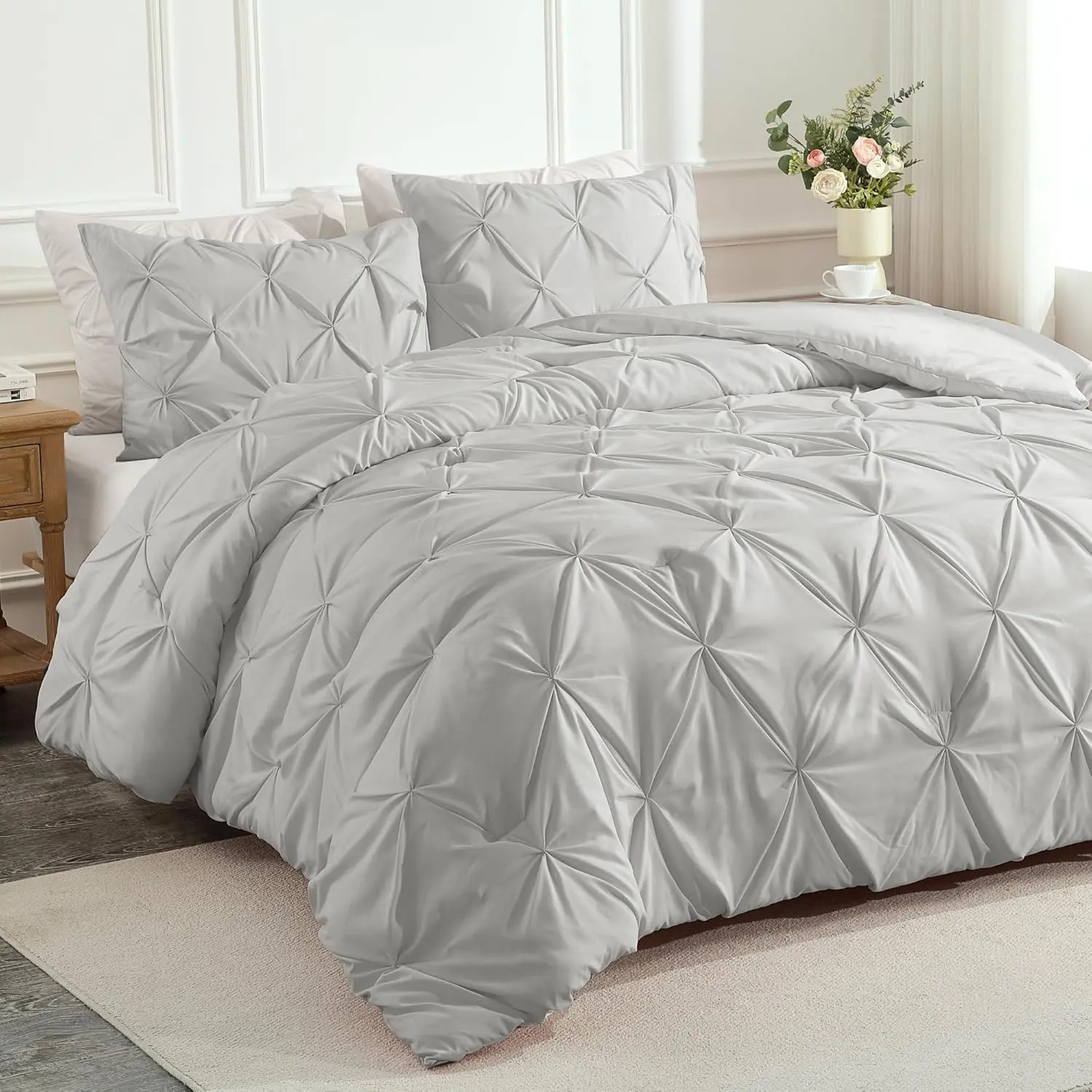 Silver Gray King Size Comforter (104x90Inch), 3 Lightweight Western Pinch Pleat Comforters, Warm Down Alternative for Men Adults