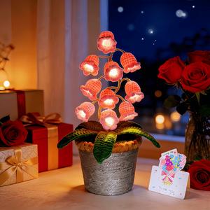 Handmade Crochet Lily of the Valley LED Lantern, Comes with Card & Gift Box, Warm Light Bedside Decor, Perfect Anniversary Mother's Day Gift for Girlfriend Wife Friend,Decorative, Cute Ornament, Warm-light home, Bedside desk decor graduation leis