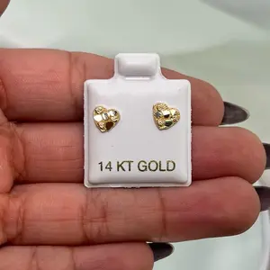 14k Gold Small Nugget Heart Earrings with Butterfly Backing - Elegant Jewelry for Women