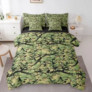 Camouflage Comforter Set,Green Yellow Farmhouse Bed in A Bag 7 Pieces Army Hunting Bed Set,Room Decor Teen Boys Men Military Themed Bedding with Sheets