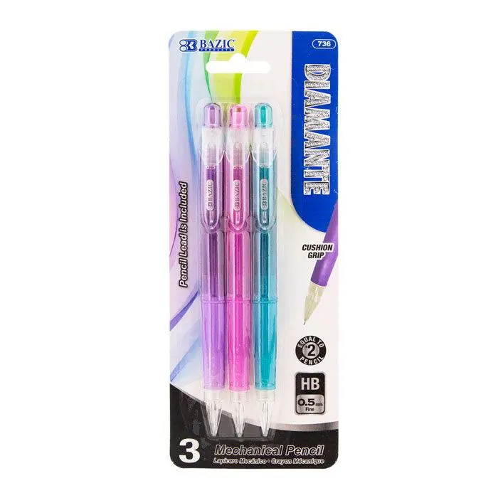 BAZIC Diamante 0.5 mm Mechanical Pencil w/ Grip (3/Pack)