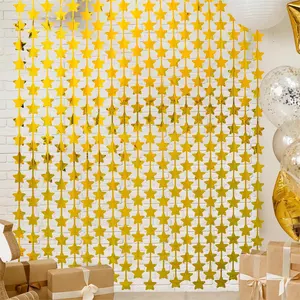 2 Pack  Stars Graduation Decorations 2026, 3.3X6.6 ft Golden Birthday Party Backdrop Foil Fringe Curtains, Streamers Congrats Photo Booth Props for Birthday Celebration Awards Twinkle