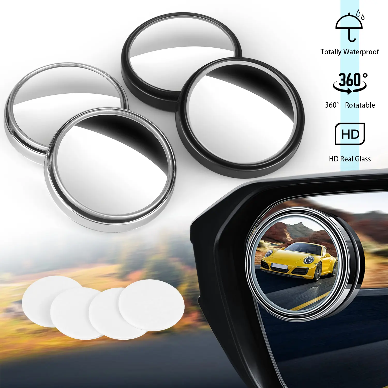 2/4 PCS Blind Spot Mirror, 360° Adjustable HD Convex Glass – Eliminate Blind Spots with Wide Angle View, Universal Fit for Car SUV Truck Van, Easy Adhesive Install,Car Stuff Car Rear Spoiler Car Accessories