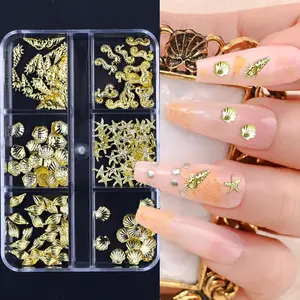Ocean Metal Nail Sticks Set, Shell Flamingo Starfish Rivets, DIY Acrylic Nails, Cute Marine Animal Gems, Y2K Beach Manicure Kit