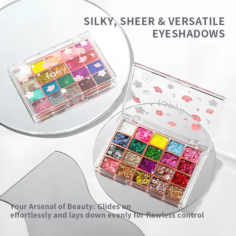 20-Color Glitter Eyeshadow Palette, Self-Adhesive Cosmetic Face Body Sequins, Sparkle Flakes Chameleon Powder for Stage Cosplay Festival Makeup sheen effect shadow