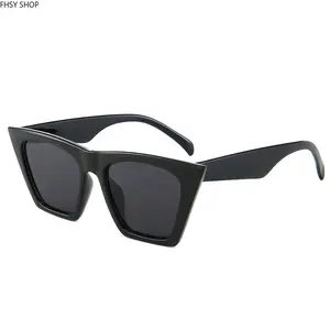 Women's FHSY SHOP Bold Black Cat-Eye Sunglasses - UV400 Protection, Oversized Square Frame - for Office Wear, Brunch Dates