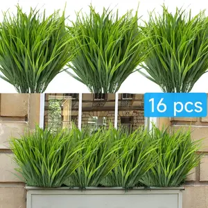 16 Pcs Artificial grass, Artificial Wheat Grass Fake Plants Outdoor UV Resistant Greenery Stems Plastic Shrubs for Patio Garden Farmhouse Front Porch Window Box Home Decor,Artificial Plants,Realistic,UV-resistant,Balcony Decorations
