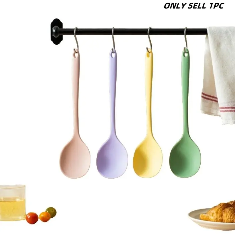 Food-Grade Silicone Spoon with Long Handle, 7.8-Inch Non-Stick Cooking Spoon, Versatile Colorful Kitchen Utensil for Baking and Serving, Kitchen Cooking Utensils, Kitchen Spoons, Kitchenware