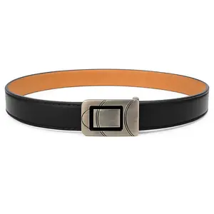 Men’s Black Casual Belt Modern Slide Buckle Two-Tone Lining Adjustable Waist