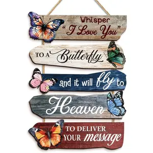Set of 5 Butterfly Memorial Wooden Wall Plaques, Vintage Farmhouse Decor, Perfect for Home, Garden, Porch, Retro Butterfly Decoration