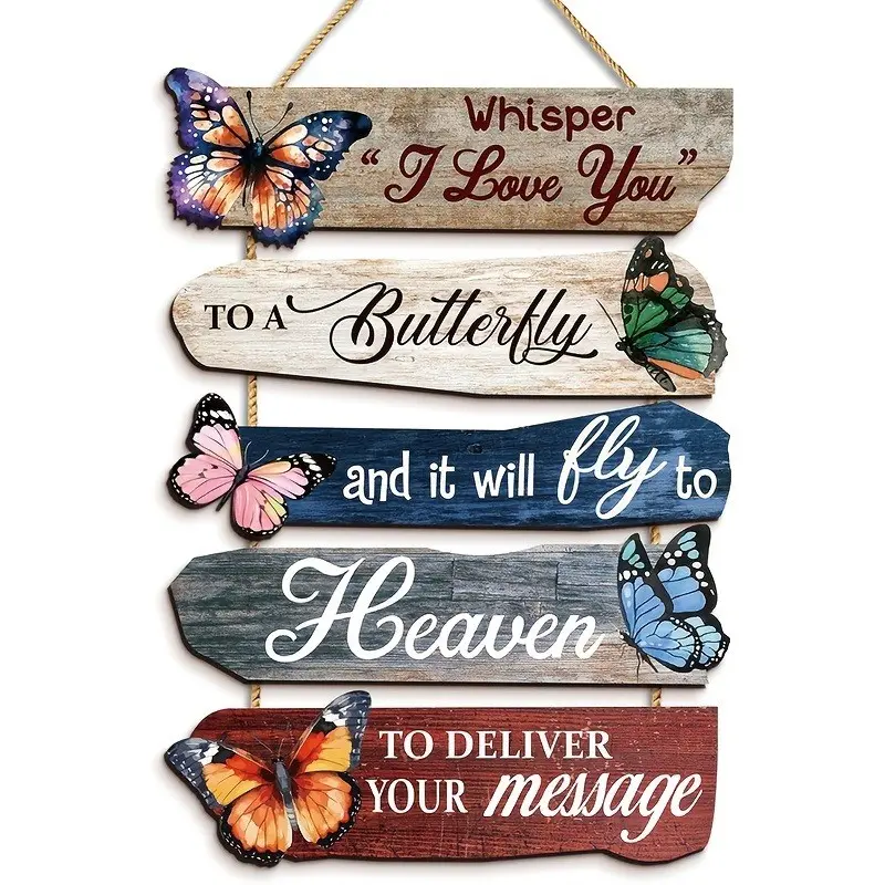 Set of 5 Butterfly Memorial Wooden Wall Plaques, Vintage Farmhouse Decor, Perfect for Home, Garden, Porch, Retro Butterfly Decoration