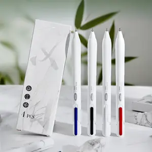 5 types, 1 type includes 4 minimalist push action gel pens with solid mixed colour design, simple style, smooth ink flow, quick drying, DIY study office writing, black quick drying high capacity gel pens