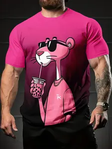 Men's 3D Digital Print T-Shirt, Casual Fitted Short Sleeve Round Neck, 100% Polyester, Perfect Holiday Gift for Men