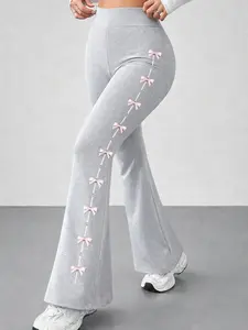 Women's Slim-Fitting Bell-Bottom Pants, Comfortable Fabric, Fashion Print, Ideal for Daily Wear, Outdoor Activities, Summer Season, Casual Fitted Pants