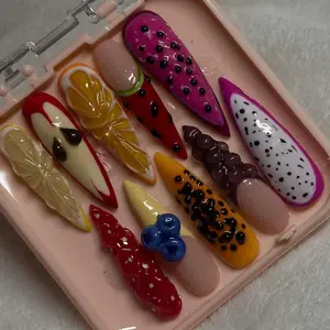 3D Fruit Salad Press On Nails, Kawaii Summer Nail Art, Citrus & Berry Nails, Colorful Jelly Press Ons, Cute Tropical Handmade Nail Set
