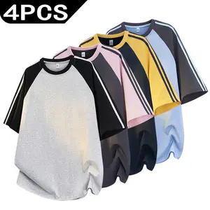 [ summer vibes ] Men's American Retro Color blocked Shoulder Sleeve T-shirt Summer Loose, Casual, Fashionable, ersatile Color blocked Shoulder Sleeve T-shirt