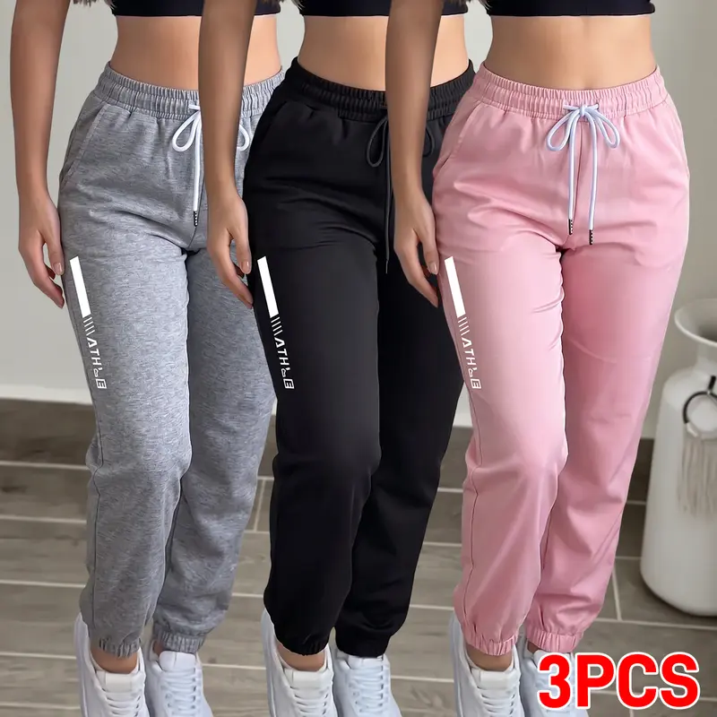 Women's 3PCS Polyester Blend Sweatpants - Lightweight Ultra-Thin Stretchy Drawstring Straight-Leg Activewear with Stylish Pockets, Breathable Workout Pants for Gym & Summer Outdoor Fitness Training, Jogging Pants,sohochic