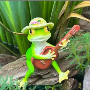 Playing Guitar Rock Frog Prince Courtyard Balcony Landscaping Micro Landscape Cute Fun Garden Decoration Balcony Ornament