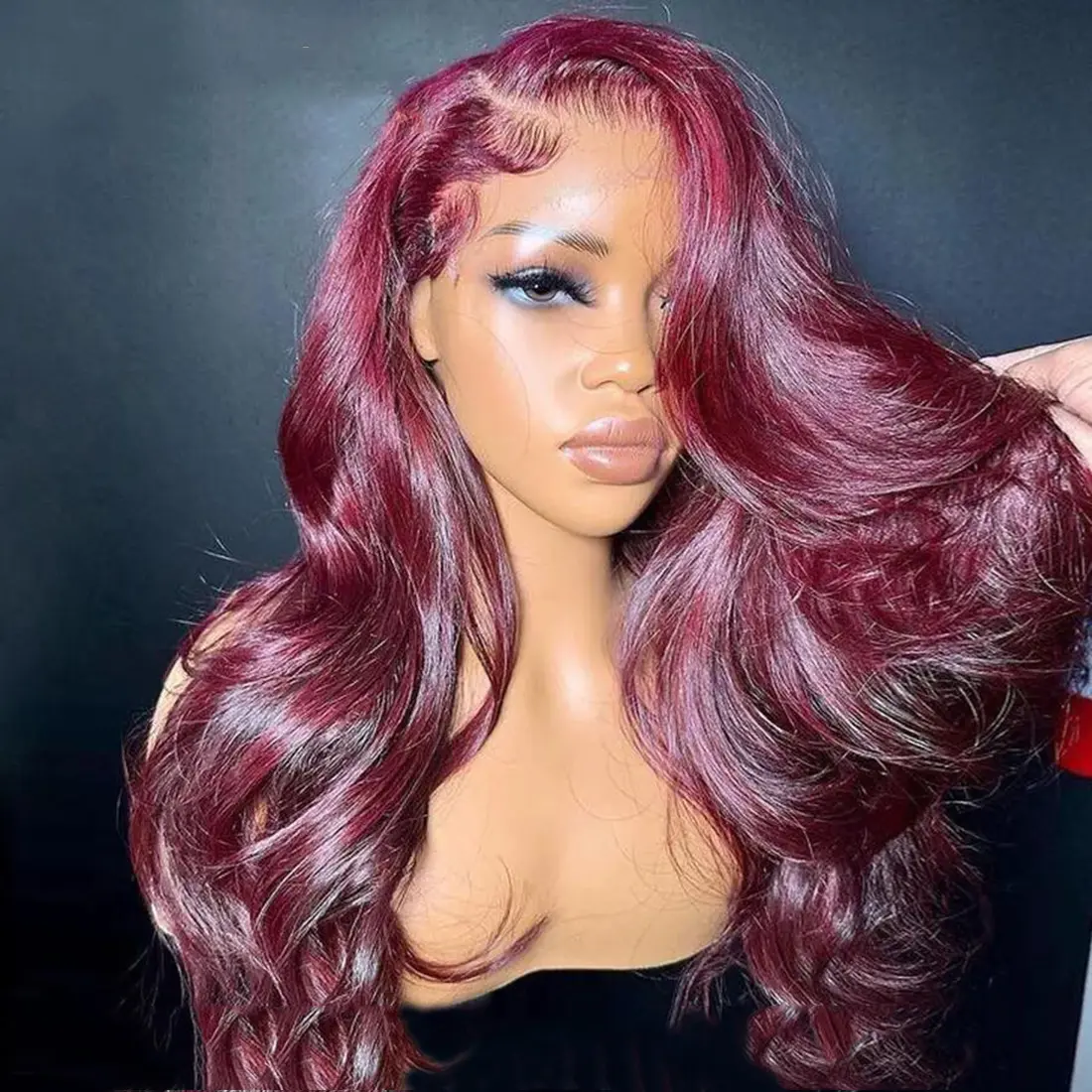 180 Density 99J Colored Body Wave Human Hair Wig 13x4 HD Lace Front Wig Red Wine Colored with Baby Hair Brazilian Hair For Women