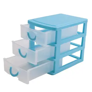 Mini Translucent Drawer-Type Plastic Storage Box, 3-Layer Blue Home Organizer Storage Drawer Unit