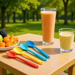 In-stock high-temperature resistant silicone spoon, food-grade silicone, small dense spoon for students and children, colorful mixing and salad spoon