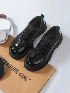 Men's British Style Leather Shoes, Trendy High-Value PU Material Net Design Closed Large Head Derby Shoes for Autumn Casual Wear