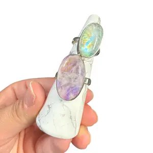 Flashy Moonstone Sterling Silver Ring - Pink and Teal Doublet Moonstone Ring