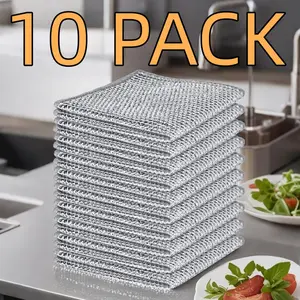 10 Pack Steel Wire Dish Cloths - Cuts Through Grease, Thick Double Layer Kitchen Scrubbers